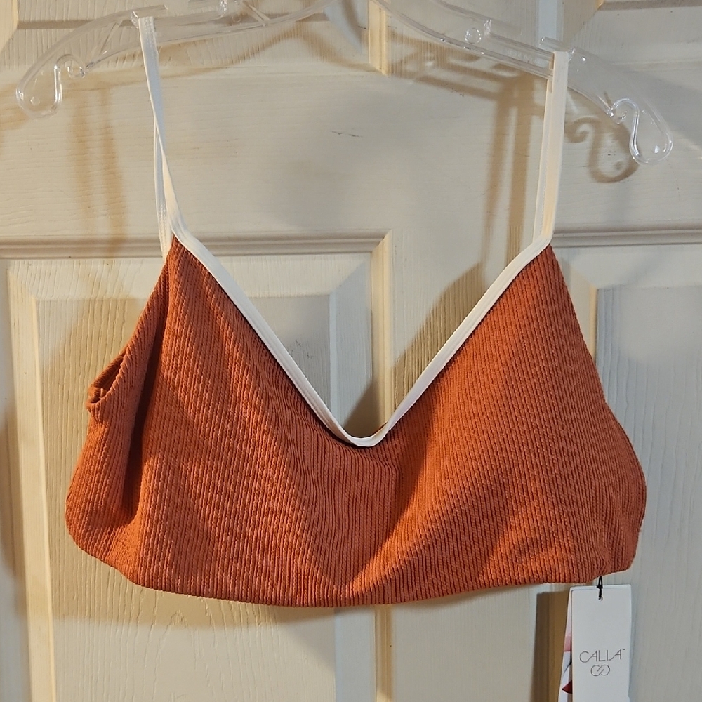 CALIA Women's Tipped Strappy Open Back Swim Top: WARM TERRACOTTA: NWT: SIZE XXL